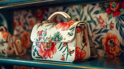 A photo of a handbag with floral patterns