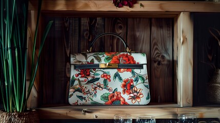 A photo of a handbag with floral patterns