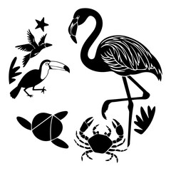 Tropical Marine Silhouette Set Crab, Turtle, Flamingo & More for Beach-Themed Designs