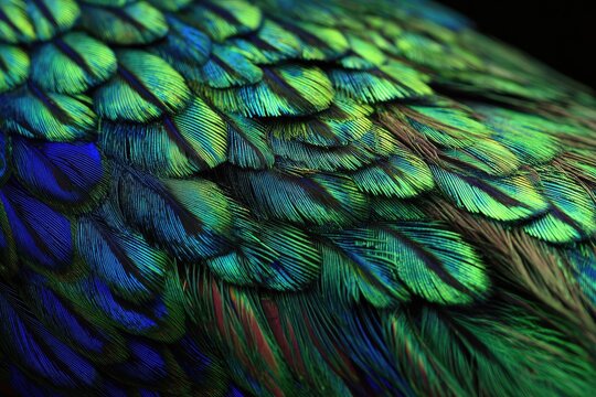 Close-up of vibrant peacock feathers