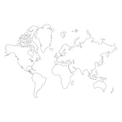 World map, outline, contour, cartography. Vector illustration. isolated. Transparent background.