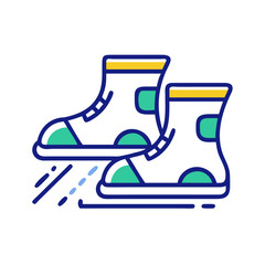 Flat style icon of athletic sneakers or running shoes with motion lines, representing fitness, mobility, and active lifestyle
