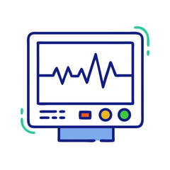 Flat style icon of a medical heart monitor with ECG waveform, symbolizing healthcare, diagnostics, and patient monitoring
