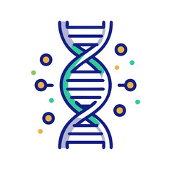 Flat style icon of a DNA double helix with connecting base pairs, symbolizing genetics, molecular biology, and scientific research
