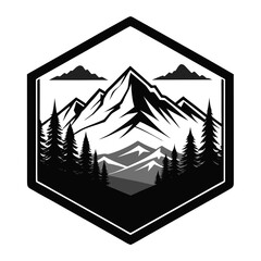 Minimal Black Silhouette of Mountain in Hexagon Shape