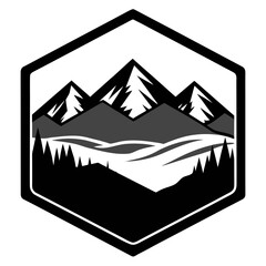 Minimal Black Silhouette of Mountain in Hexagon Shape