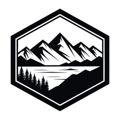 Minimal Black Silhouette of Mountain in Hexagon Shape