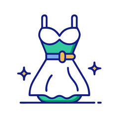 Flat style icon of a sleeveless summer dress with belt, symbolizing fashion, casual wear, and stylish clothing
