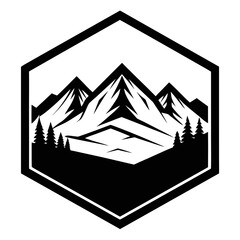 Minimal Black Silhouette of Mountain in Hexagon Shape