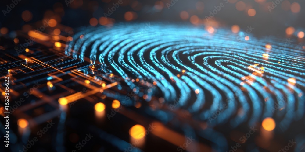 Poster the fingerprint represents the future of digital security and identity verification.