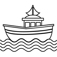 Minimal Boat on Rippled Water Line Art Vector