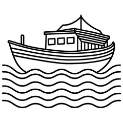 Minimal Boat on Rippled Water Line Art Vector