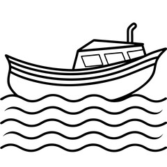 Minimal Boat on Rippled Water Line Art Vector