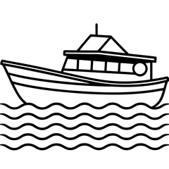 Minimal Boat on Rippled Water Line Art Vector