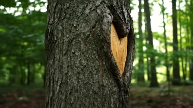 Heart shaped cavity in tree trunk