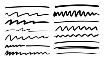 Black brush strokes and wavy lines graphic design elements vector