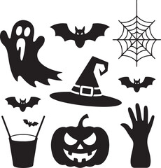 set of silhouettes of halloween
