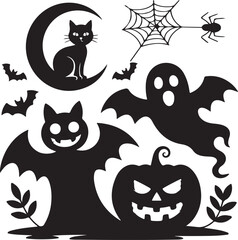 set of silhouettes of halloween