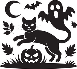 set of silhouettes of halloween