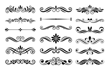 Fototapeta premium Black ornamental swirls and floral elements collection vector