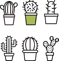 Wild cactus linear vector icons set. Cacti illustration sign collection.