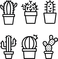 Wild cactus linear vector icons set. Cacti illustration sign collection.