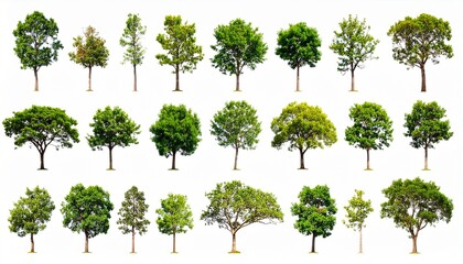 isolated tree green set is located on a white background. Collection of isolated tree