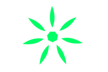 Geometric star flower shape in green, modern abstract decorative icon with leaf-like petals