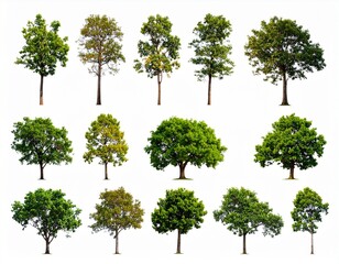 Fototapeta premium isolated tree green set is located on a white background. Collection of isolated tree