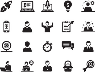 Dynamic business icons for startup success, growth, and strategy planning
