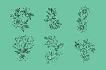 Botanical Coloring Page Outline Art Featuring Floral Flower Set