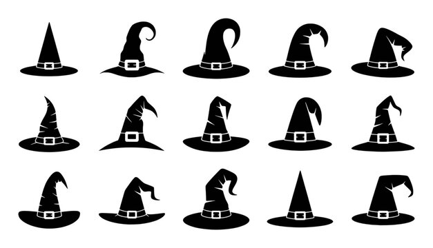 Black witch hats with buckles and varied shapes halloween