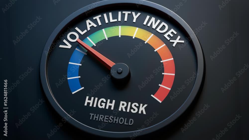 Aufkleber volatility index gauge meter dial indicating high risk threshold with energy and ai technology in fi