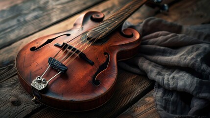 A photo of a mandolin with a pick