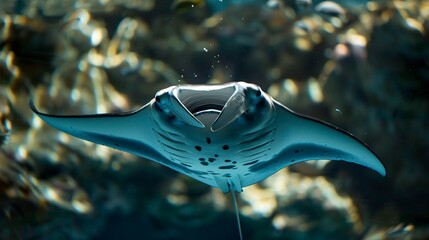 A photo of a manta ray feeding