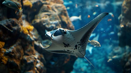 A photo of a manta ray feeding