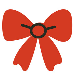 Red Bow Tie Ribbon Isolated Transparent Icon. Colorful New Year or Christmas Decoration Element Symbol. Family Holiday Party Decoration. Greeting Winter Holiday card or Invitation Design Art Sign. 