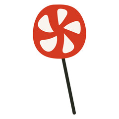 Christmas Lollipop Icon. Red Candy Cane. Colorful New Year or Christmas Decoration Element Symbol. Family Holiday Party Decoration. Greeting Winter Holiday card or Invitation Design Art Sign