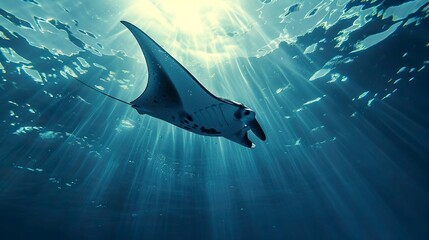 A photo of a manta ray gliding