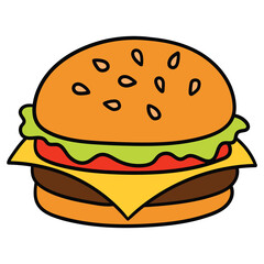 Hand-drawn cartoon hamburger on a white background.