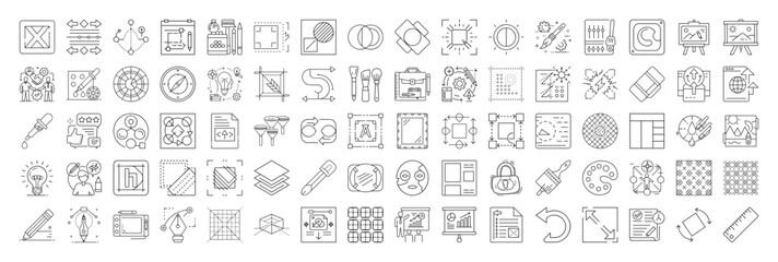 Collection of vector line icons for graphic design and creativity process