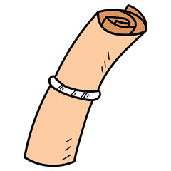Hand-drawn cartoon rolled scroll on a white background.