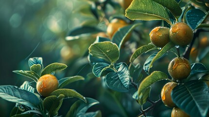 A photo of a medlar tree with medlars.