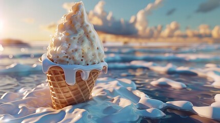 A photo of a melting ice cream cone