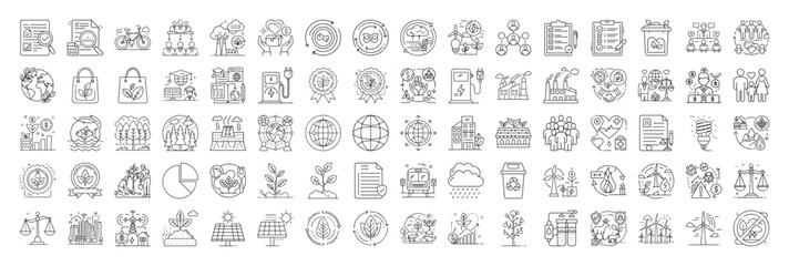 Collection of Ecology and Sustainability Icons Showcasing Environmental Protection and Green Initiatives