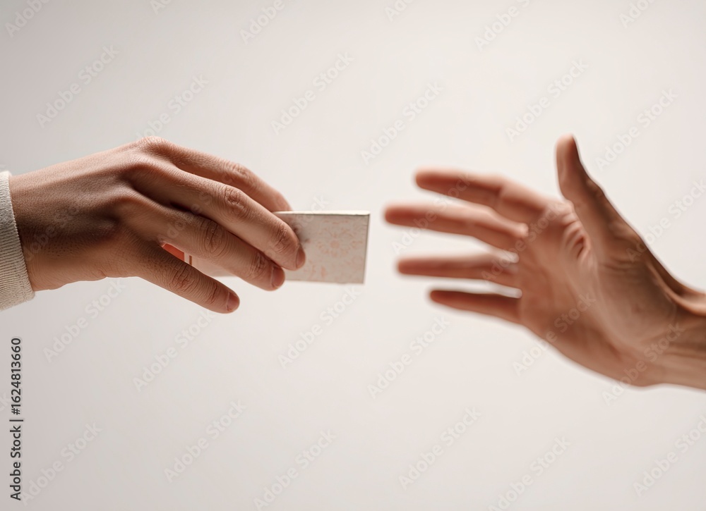 Poster a person is handing over an empty cigarette pack to another, who is reaching out with their hand and