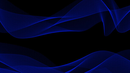 An abstract digital art background with two intertwined, flowing royal blue light trails on a deep black background, creating a sense of movement and elegance.