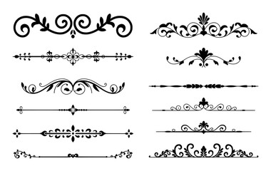 Ornate floral scrollwork dividers and borders black white