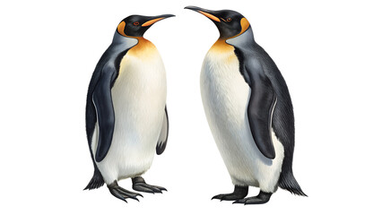 Two emperor penguins standing close together in antarctica wildlife animal bird nature illustration image
