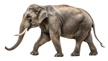 Isolated asian elephant walking side view wildlife animal mammal nature zoo safari large trunk tusks gray skin